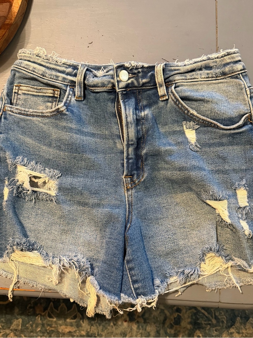 Altar'd State Light Blue Distressed Denim Shorts
